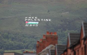 A protest banner against Israel saying Free Palestine on September 11, 2018, in Belfast, Northern Ireland. [James Williamson - AMA/Getty Images]