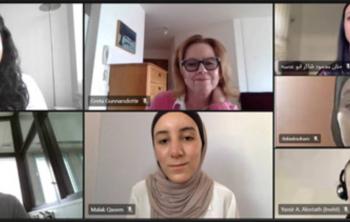 Shown in the photograph are the participating panelists of the Virtual Event titled “Voices from Palestine Refugee Youth – Challenges, Aspirations and Opportunities” hosted by UNRWA on 15 July 2021. © 2021 UNRWA Photo