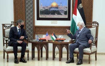 PALESTINIAN PRESIDENT MAHMOUD ABBAS MEETS WITH US SECRETARY OF STATE ANTHONY BLINKEN IN THE WEST BANK CITY OF RAMALLAH ON MAY 25, 2021. (PHOTO: THAER GANAIM/APA IMAGES)